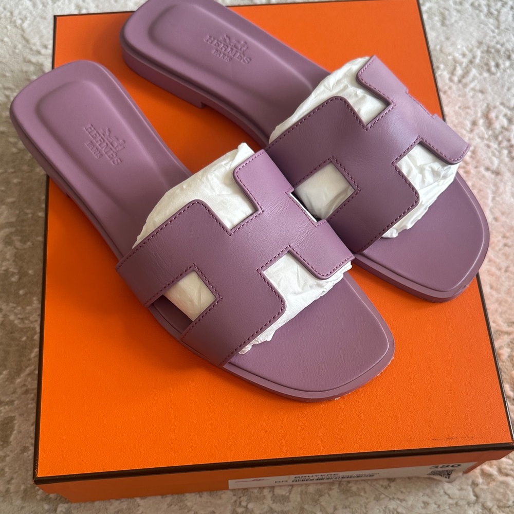 Hermes Lavender Bruyere Slide Sandals
